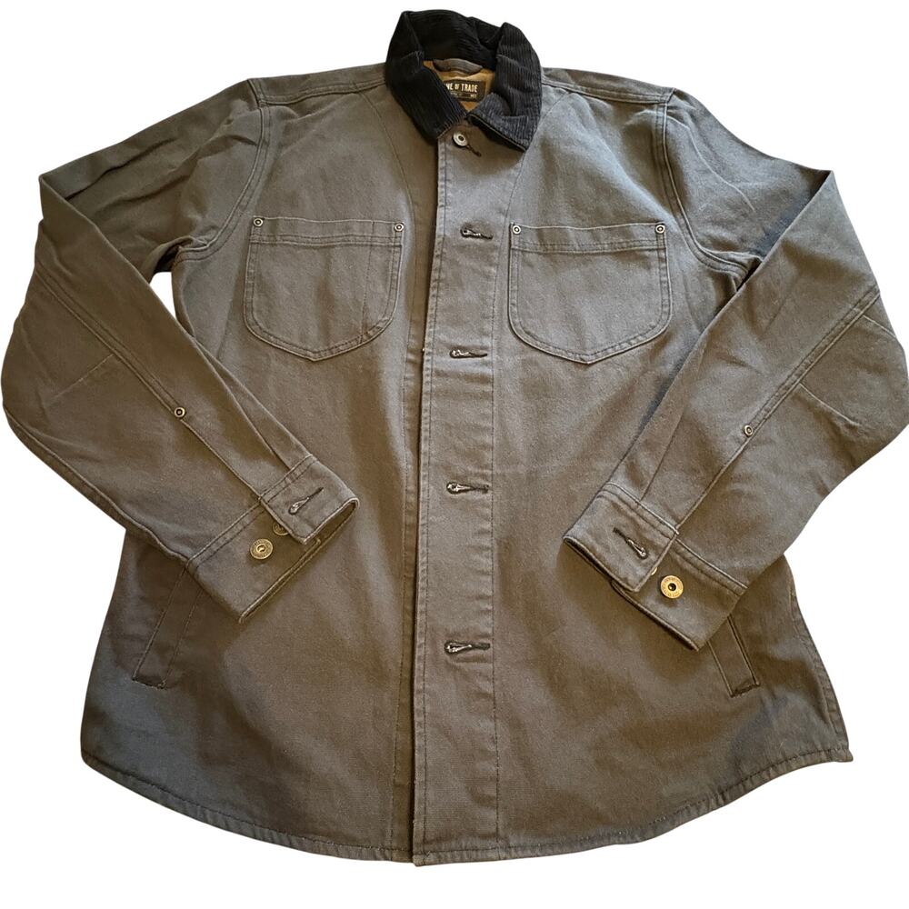 Line of Trade Canvas Field Overshirt Jacket Charcoal Gray Black Cord Collar M